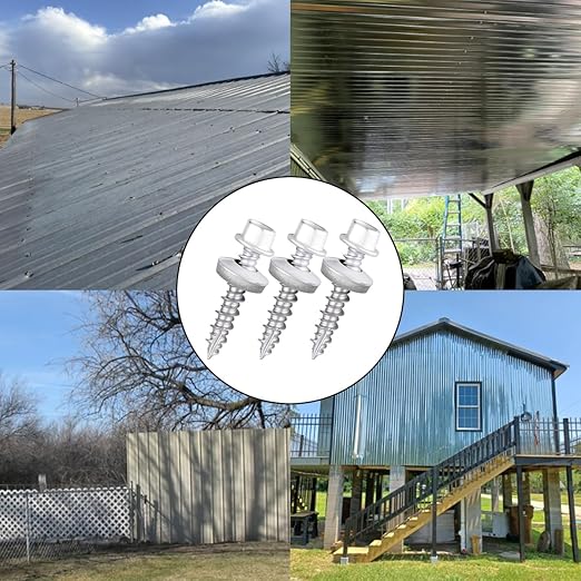 150 Pcs #10x1 White Metal Roofing Screws - Galvanized Hex Head Self-Tapping with EPDM Washers Sharp Point,for Corrugated Roofing, Wood Siding, Fences, Carports, Garages, Sheds