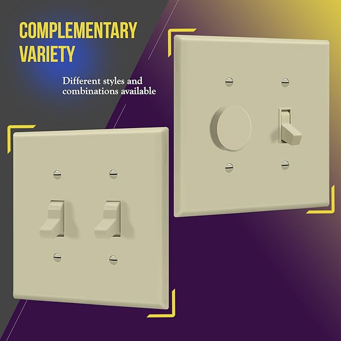 ENERLITES Toggle Light Switch Wall Plate, Gloss Finish, Midway Size 2-Gang 4.88" x 4.92", Unbreakable Polycarbonate Thermoplastic, UL Listed, 8812M-I, Ivory