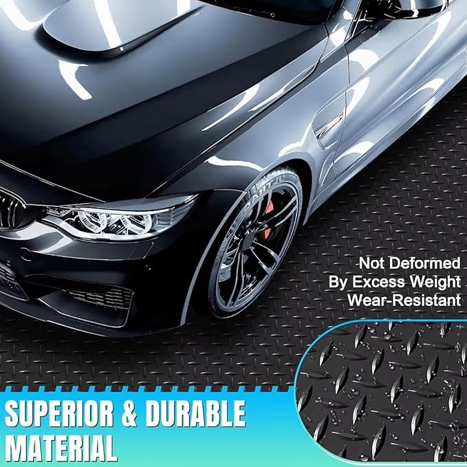 Heavy Duty Diamond-Plate Rubber Flooring Roll 4x6 FT, Multi-Purpose Waterproof Anti-Slip Floor Mat, Easy to Clean Under Equipment, Mats for Garage, Gym, Stable, Basement, Kennel
