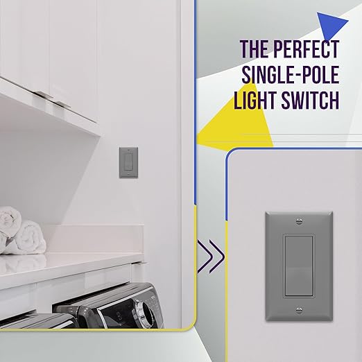 ENERLITES Decorator On/Off Paddle Switch with Wall Plates, Single Pole, 3 Wire, Grounding Screw, Residential Grade, 15A 120V/277V, UL Listed, 91150-GYWP, Gray