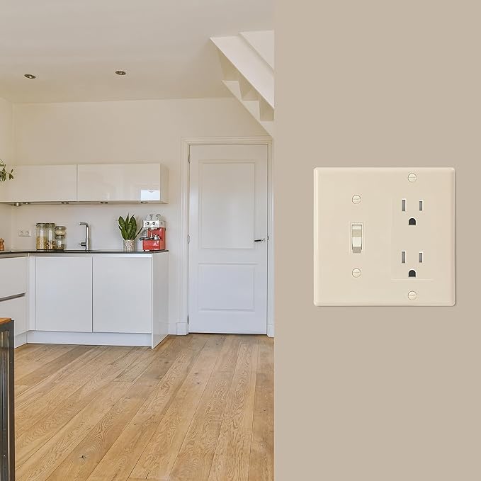 Bates- Combination Wall Plate, Toggle Switch/Decorator, Light Almond, 4.5"x4.57"/Standard Size, 2 Gang Wall Plate