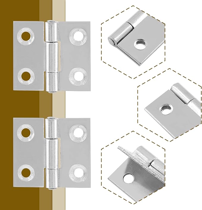 12pcs 1 Inch Butt Hinges, Stainless Steel Cabinet Hinges, Small Door Hinges Window Hinge, Folding Box Hinges for Jewelry, Wooden, Chest Box (Chrome)