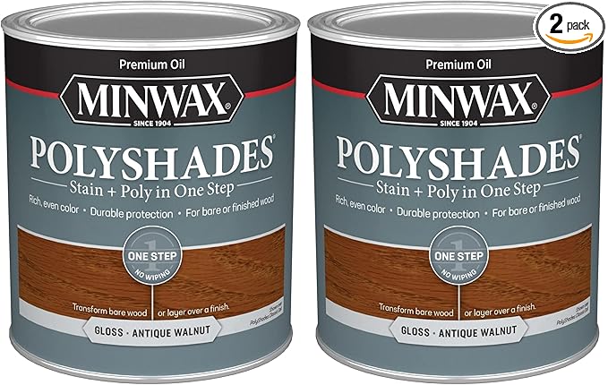 Minwax PolyShades Wood Stain + Polyurethane Finish – Quart, Antique Walnut, Gloss (Pack of 2)