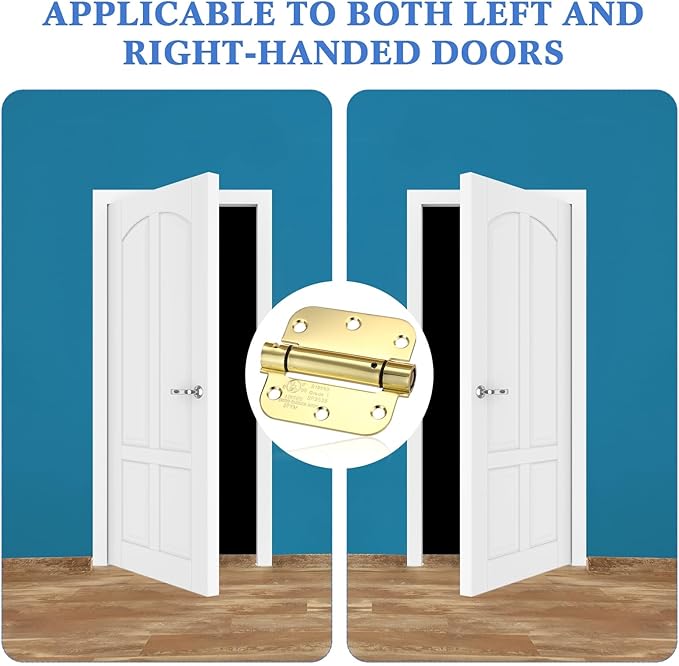 Yaocom 10 Pack Self Closing Door Hinge 3.5 Inch Spring Loaded Hinges with 5/8'' Radius Corners Automatic Door Closer Hinge Adjustable Tension for Garage, Residential(Gold)