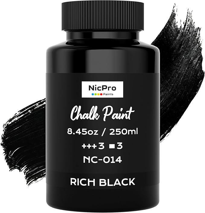Nicpro All-in-One Black Chalk Paint for Furniture, 8.45 oz (250ml) Matte Finish Chalk Paint, Built-In Primer & Top Coat Milk Paint, Non-Toxic Furniture Paint for Wood, Metal, Home Decor