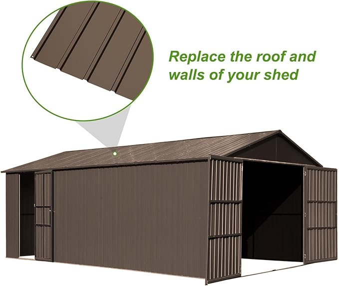 20PCS Metal Roofing Panels, Corrugated Galvanized Roof Panels, Waterproof Metal Siding Panel with 120 Pcs Steel Screws for Pergola, Gazebo, Shed, Garages, Stables and Mobile Homes -Brown