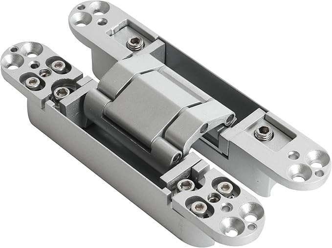 4-Pack 6 inch Hidden Door Hinges Heavy Duty Silver, Invisible Concealed Hinges Zinc Alloy 6''x 2.5''x1Inch, 180 Degree Swing Hinge, 3 Way Adjustable Hinge with Pins and Screws