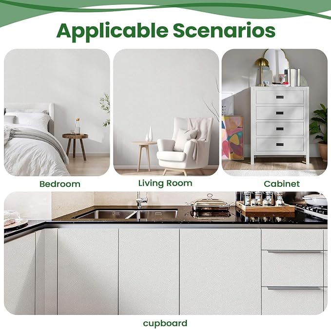 White Textured Wallpaper Peel and Stick Silk Embossed Vinyl Contact Paper | 15.7" x 787.4" Removable Wrap Paper for Cabinet - New Environmentally Friendly Upgrade Wall Paper for Cabinets Shelves