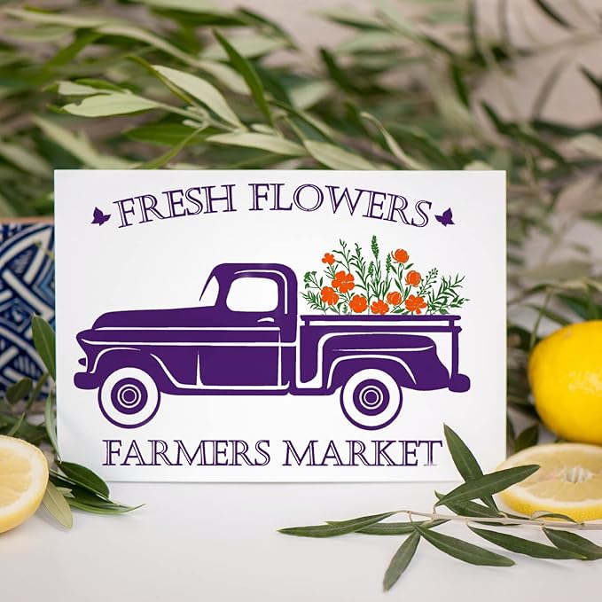 Spring Flowers Farmers Market Screen Stencil, Chalk Paste Screen Transfer, Reusable Self-Adhesive Screen Printing Stencil for Wood, Fabric, Pillows, Walls DIY Home Decor.