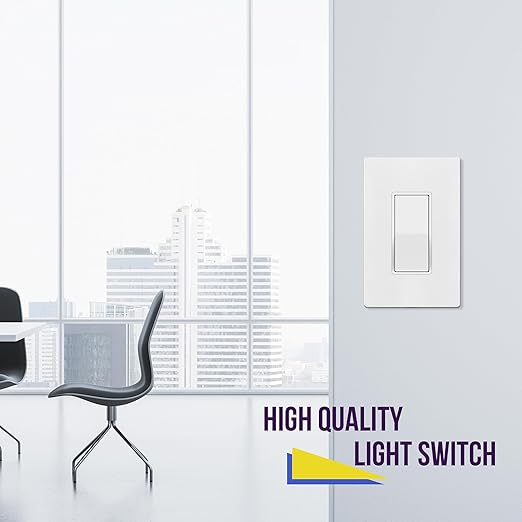 ENERLITES Matte White Light Switch with Screwless Wall Plate, Decorator Paddle Rocker Wall Switch, Single Pole, Grounding Screw, Residential Grade, 15A 120V/277V, UL Listed, 91150-MW-10PCS (10 Pack)