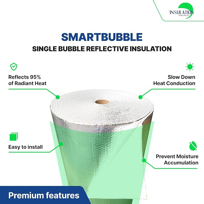 INSULATION MARKETPLACE - 48" x125ft Bubble Core Double Reflective Insulation roll, Thermal Shield, Duct, Garage, Wall, Attic, Pole Barn, Shed, Metal Building, RV Window Insulation, Foil / Foil