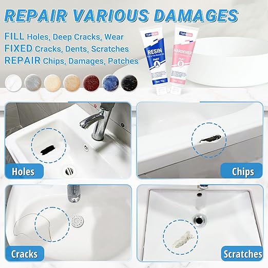 Bathtub Repair Kit 4.94oz (Color Match), TUFINEIN Porcelain Repair Kit for Fiberglass, Enamel, Ceramic, Acrylic Repair and Fix Chips, Cracks, Scratches, Holes on Tub/Tile/Sink/Shower Tray/Shower