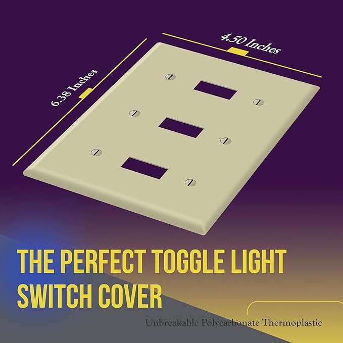 ENERLITES Toggle Light Switch Wall Plate, Gloss Finish, Size 3-Gang 4.50" x 6.38", Unbreakable Polycarbonate Thermoplastic, 8813-I, Ivory