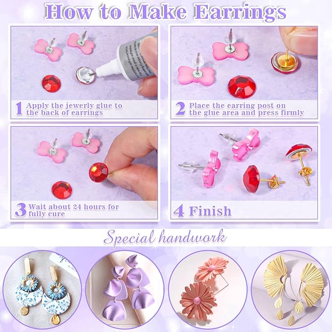 Anezus Jewelry Glue with 600pcs Stainless Steel Earring Posts and Backs - Silver and Gold Posts with Rubber Backs for Jewelry Making