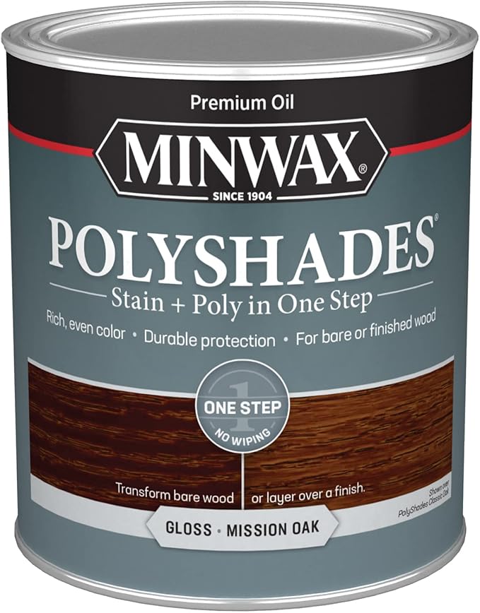 Minwax PolyShades Wood Stain + Polyurethane Finish – Quart, Mission Oak, Gloss
