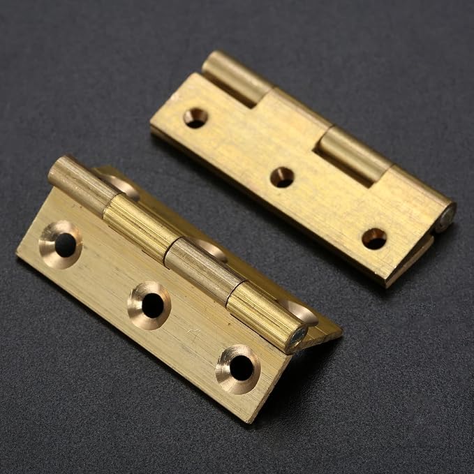 dophee 4Pcs Pure Brass Mini Hinges, Folding Butt Hinges for Drawer Cabinet Cupboard Door Jewelry Box Wooden Case Furniture, 2.5 Inch