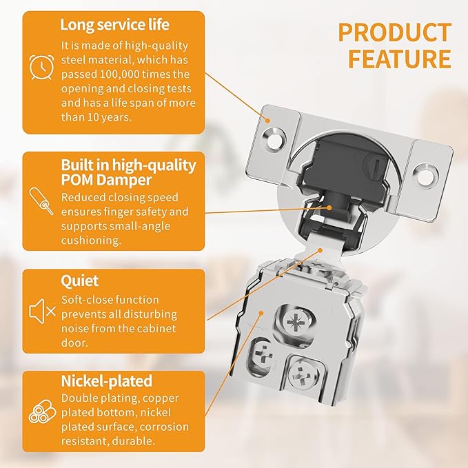 Chibery 20 Pack 1" Overlay 4D Soft Close Concealed Hinges for Face Frame Door, Adjustable Closing Speed, Smooth Slow Self Close Hinges, Satin Nickel, 105° Open Angle Stainless Steel Cabinet Hinges