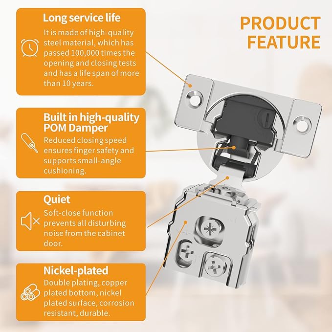Chibery 10 Pack 1" Overlay 4D Soft Close Concealed Hinges for Face Frame Door, Adjustable Closing Speed, Smooth Slow Self Close Hinges, Satin Nickel, 105° Open Angle Stainless Steel Cabinet Hinges