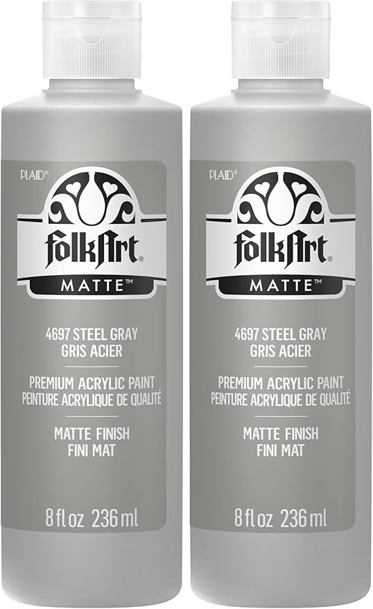 FolkArt Acrylic Paint in Assorted Colors (8 oz), Steel Gray (Pack of 2)