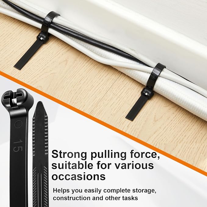 Blulu 200 Pcs 13 Inch Heavy Duty Cable Zip Ties, 9.7mm Extra Wide, 100 Lbs Tensile Strength, Metal Tooth Stainless Steel Locking, Black UV Resistant Wire Wraps for Industrial, Indoor and Outdoor Use