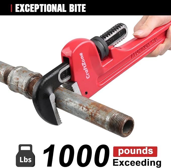 14-Inch Aluminum Pipe Wrench, 14-Inch, Heavy-Duty Adjustable Straight Plumbing Wrench, Drop-Forged Jaw, Lightweight Design, Versatile for Plumbing & Home Repair