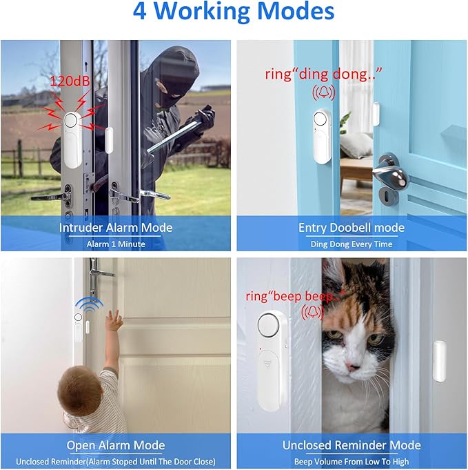 Window and Door Alarm When Opened (5 Pack) for Kids Safety/Home Security, Sliding Front Door Opening Sensor Alarms for Dementia, 120dB Burglar Alert, Ideal for Business, Garage, Apartment,House, White