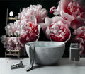 YIHWM-Peel and Stick Pink Flowers Wallpaper Dark Peony Floral Wall Mural | Tear-resistant,with a substantial feel;Will not be damaged during repositioning.Bathroom,Bedroom wallpaper.L-137"x96"