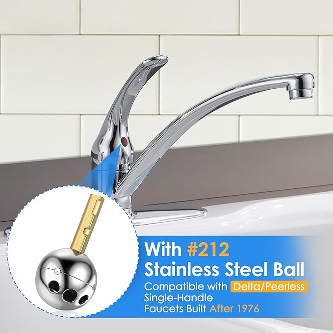 Dreyoo Single Handle Faucet Repair Kit with RP212 Stainless Steel Ball Valves and Knob Handles, Compatible with Delta/Peerless Single Handle Faucets, Replacement for RP77739 and 86971(1 Pack)
