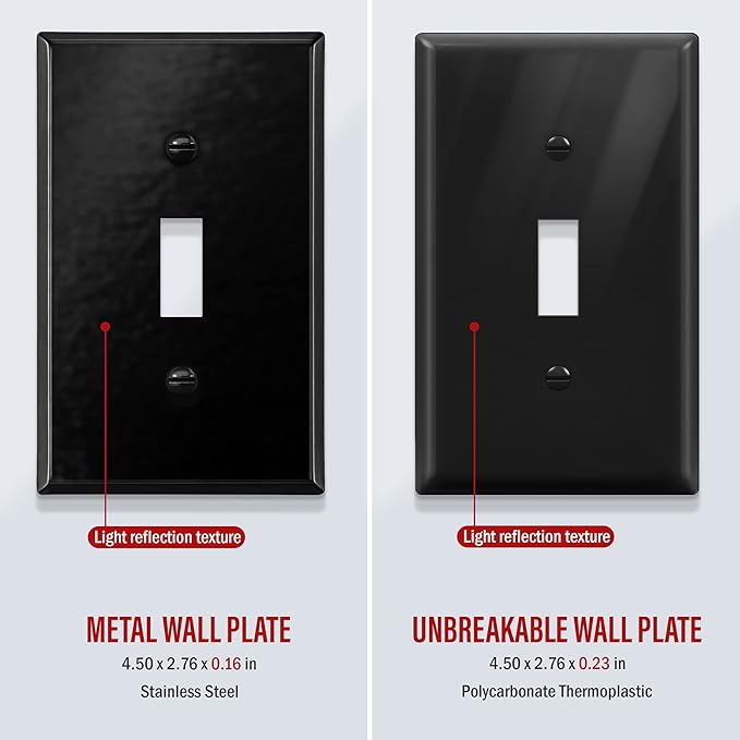 ENERLITES Toggle Light Switch Metal Cover Plate, Wall Plate, Corrosion Resistant, Standard Size 1-Gang 4.50" x 2.76", Powder Coated Stamped Steel, 7711-BG, Black Gloss