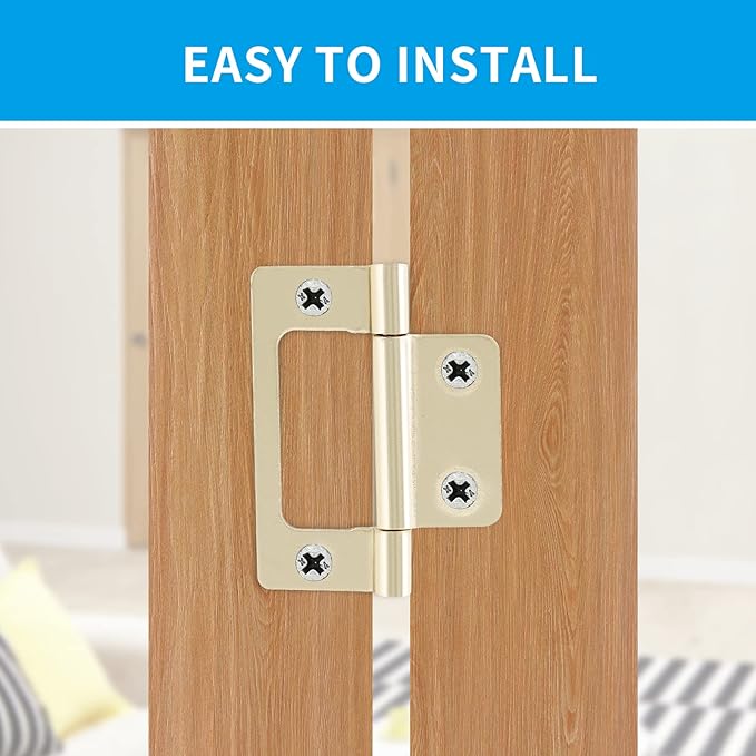 Biaungdo 12 Pcs Non-Mortise Door Hinges, 2 inch x 0.9 inch Bifold Butt Cabinet Hinges Vintage Furniture Hardware Antique Door Hinge with Screws for Door, Windows, Cabinet, Cupboard(Imitation Gold)