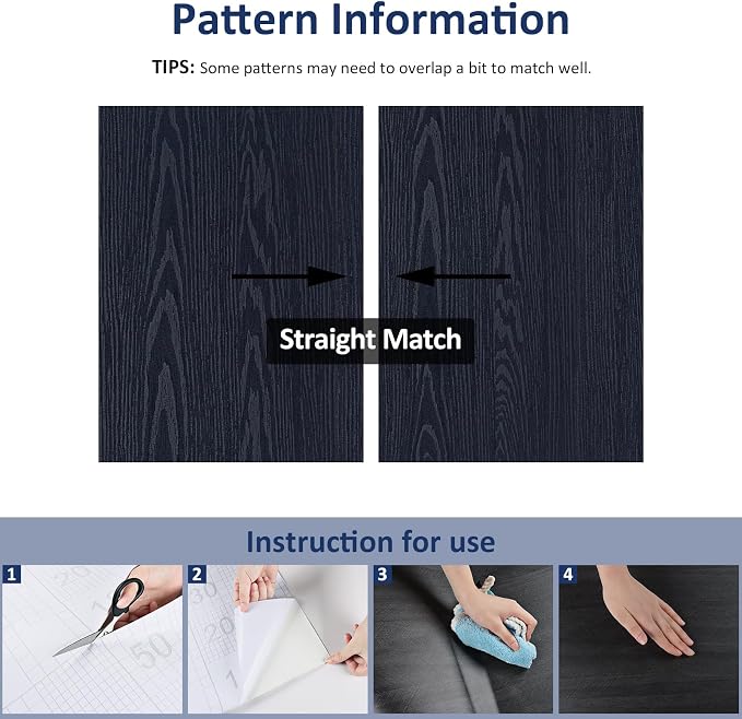 WESTICK Large Dark Wood Contact Paper Peel and Stick Counttertops Waterproof Navy Blue Wood Wallpaper Self Adhesive Wooden Grain Vinyl Countertop Wrap for Kitchen Tables Desk Cabinets Shelf 24" x 118"