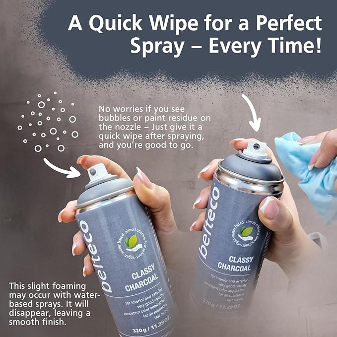 Classy Charcoal Spray Paint | Water based & Odorless | Eco-Friendly & Vegan | Weather & UV-Resistant | For all Substrates | Fast Drying with High Coverage | For Indoor/Outdoor Use