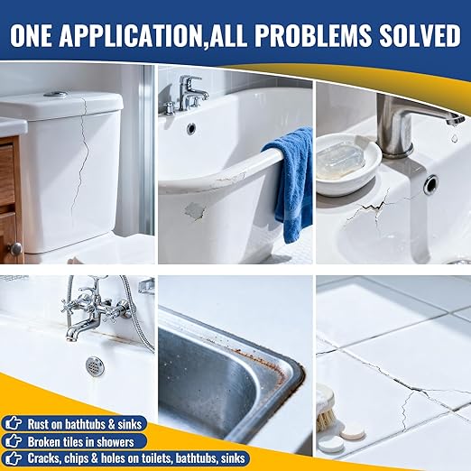 Porcelain Repair Kit White,Tub Chip and Bathtub Repair Kit for Chips, Cracks, Scratches, Rust, Holes on Tubs, Sinks, Tiles, Toilet, Ceramics, Fiberglass, Enamel, Acrylic