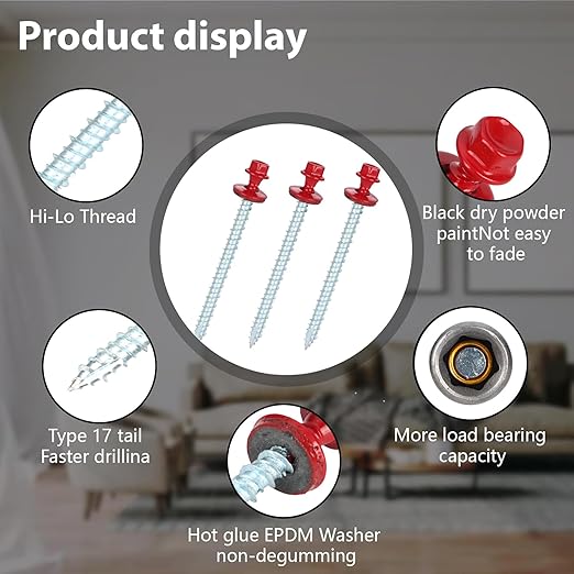 Metal Roofing Screws 10 x 2-1/2 inch, Red Hex Head Sheet Metal Roof Screw with EPDM Washer for Corrugated Roofing (250Pcs)