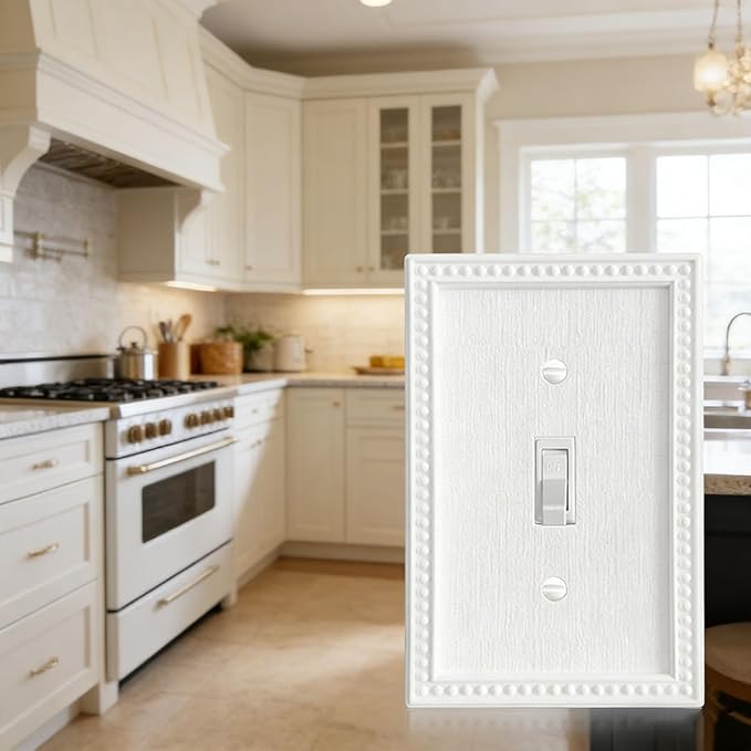 ZEFTV 20 Pack Mid-Size Toggle Light Switch Wall Plates 1-Gang Switch Electrical Cover Plate Unbreakable Thermoplastic Faceplate, Classic Beaded Relief Design, White