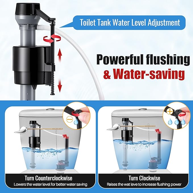 2 Inch Toilet Flusher Replacement Kit, Toilet Flusher Repair Kit Include Adjustable Fill Valve with Flapper, Metal Front Flush Handle, Gasket and Bolts, Anti-Siphon Repair Parts Tank(1 Set)