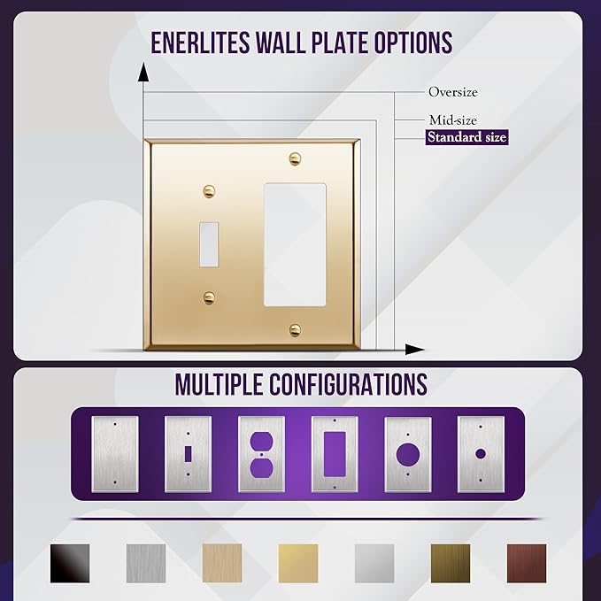 ENERLITES Combination Toggle and Decorator Switch Metal Wall Plate, Stainless Steel 201, Corrosion Resistant, Size 2-Gang 4.50" x 4.57", 771131-PB, Polished Brass, Gold