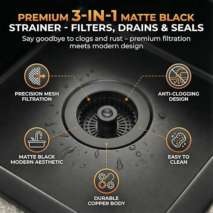 Kitchen Sink Stopper, 3 in 1 Pop Up Kitchen Sink Drain Strainer, with an Extra Basket Strainer, Sink Drain Stopper for US Standard 3-1/2 Inch, Brass Material Electroplate (Black 2pcs)