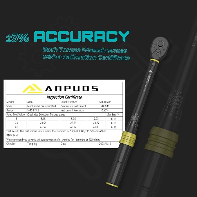 3/8" Click Torque Wrench, 5-45 Ft-Lb/6.8-61 Nm, Lightweight Aluminum | ±3% Accuracy, Small Mini, 72-Tooth Reversible Ratchet, Dual Scale, for Bike, Motorcycle, Auto Spark Plug Repair, DIYers