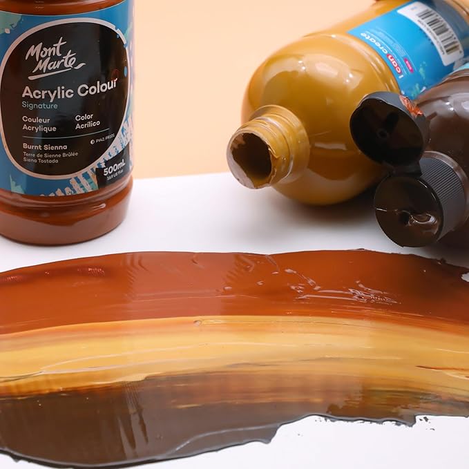 Mont Marte Signature Burnt Umber Acrylic Paint, 16.9oz (500ml), Semi-Matte Finish, Suitable for Canvas, Wood, Fabric, Leather, Cardboard, Paper, MDF and Crafts
