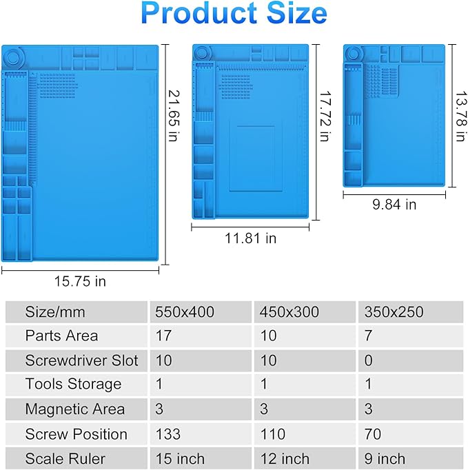 STREBITO Silicone Soldering Mat Electronics Mat, Solder Pad Heat Resistant 932°F, Magnetic Work Mat Silicone Repair Mat for Soldering, Computer, Laptop, Cell Phone, RC, Watch, Gun, Size 17.7" x 11.8"