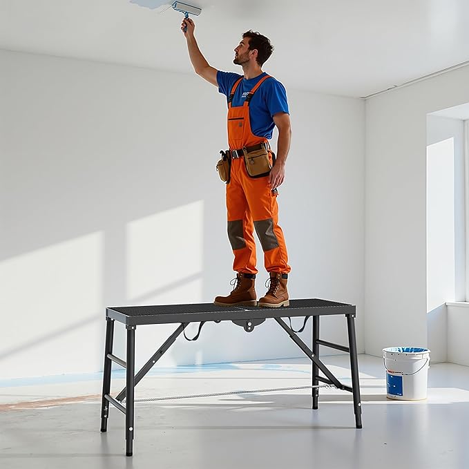 Scaffolding Platform 11.81"x70.86" Adjustable Work Platform Support 660 lbs Portable Scaffold 5 Gear Adjust Height 31 to 46 inches Folding Ladder Step Stool Non Slip (70.86"x11.81")