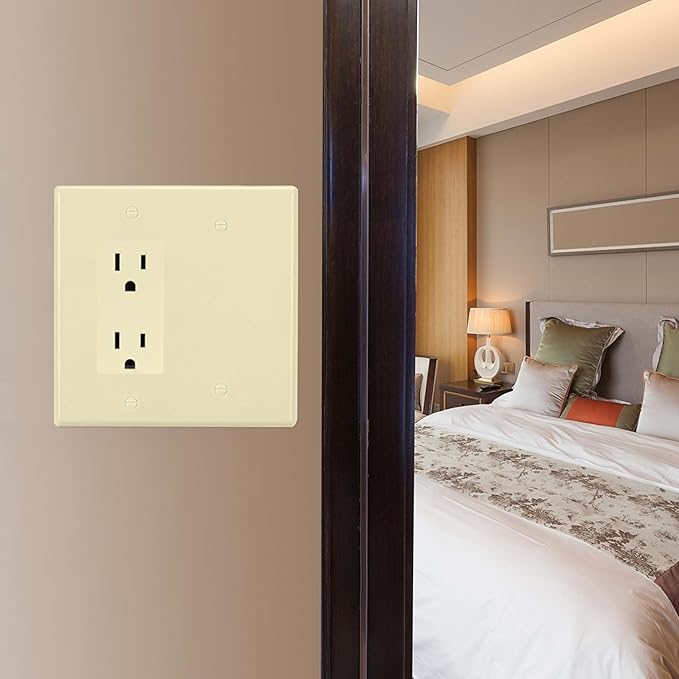 Bates- Combination Wall Plate, 4.88"x4.94", Decorator/Blank, Light Almond Unbreakable Polycarbonate Thermoplastic, 2 Gang Wall Plate for Electrical Outlets