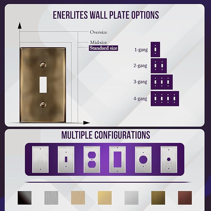 ENERLITES Toggle Light Switch Metal Wall Plate, Stainless Steel Switch Cover, Corrosion Resistant, Standard Size 1-Gang 4.50" x 2.76", Stainless Steel 201, 7711-AB, Antique Brass