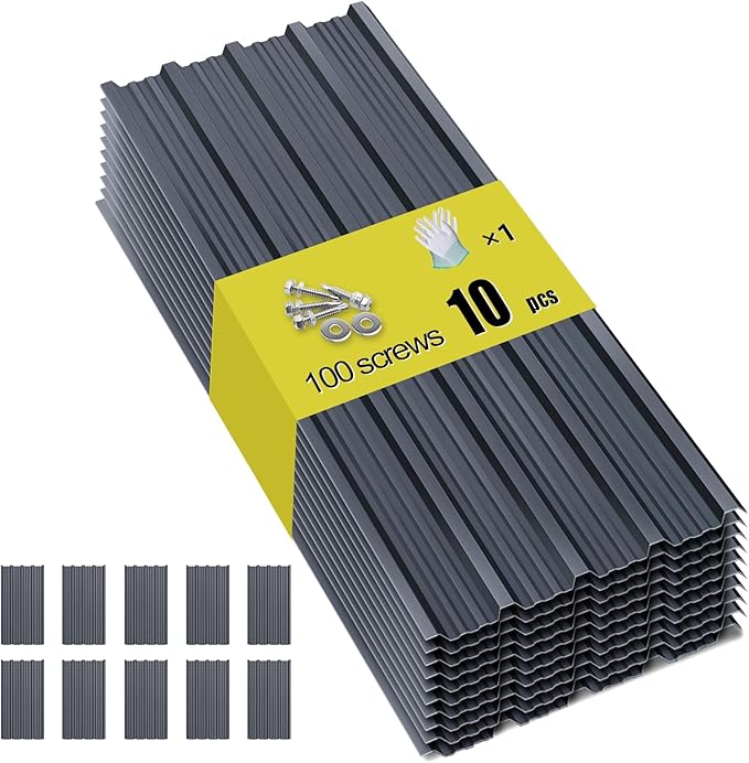 Metal Roof Panels - 10 Pcs Corrugated Pergola Roofing Panels Heavy Duty Waterproof Tin Roofing Materials for Shed Gazebo Patio Garages 42.52x17.7in, Grey Galvanized Steel