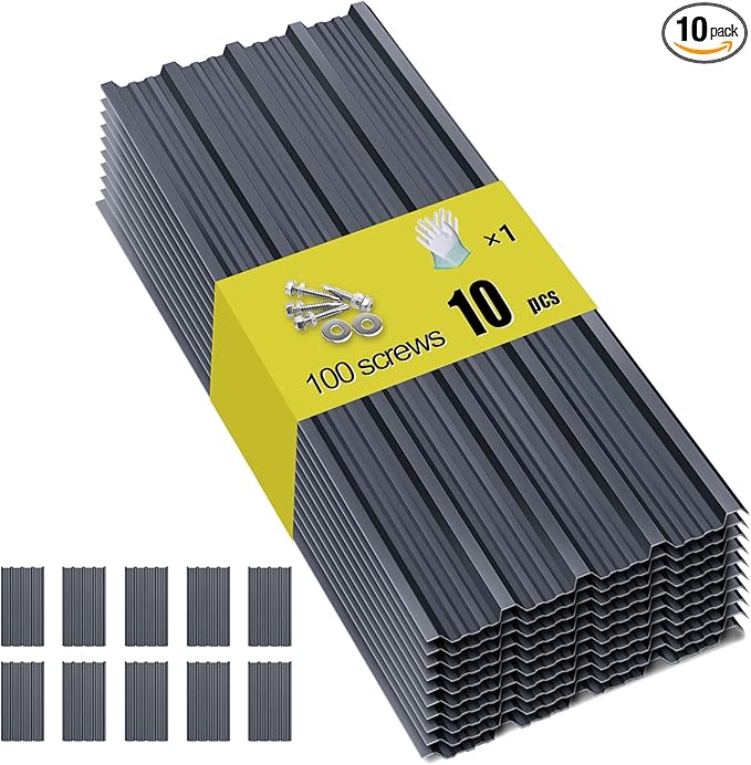 Metal Roof Panels - 10 Pcs Corrugated Pergola Roofing Panels Heavy Duty Waterproof Tin Roofing Materials for Shed Gazebo Patio Garages 60.6x17.7in,Grey