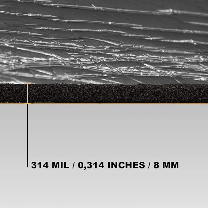Siless Liner 314 mil 18 sqft Aluminum Foil Finish Car Sound Deadening & Heat Insulation Closed Cell Foam - PE Foam Sound Deadener