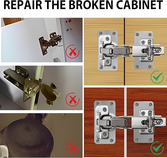 TamBee Cabinet Hinge Repair Plate Kit, Stainless Steel Fixing Plates for Cupboard Door Replacement Rust Resistant Easy to Install, 12 Pcs
