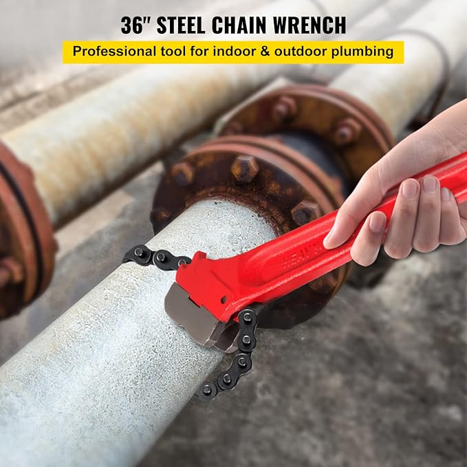 Mophorn Heavy Duty Oil Filter Chain Wrench, 36 inch, Double-Jaw & Anti-Skip Teeth, Ergonomic Handle, Rustproof Chain 30 inch