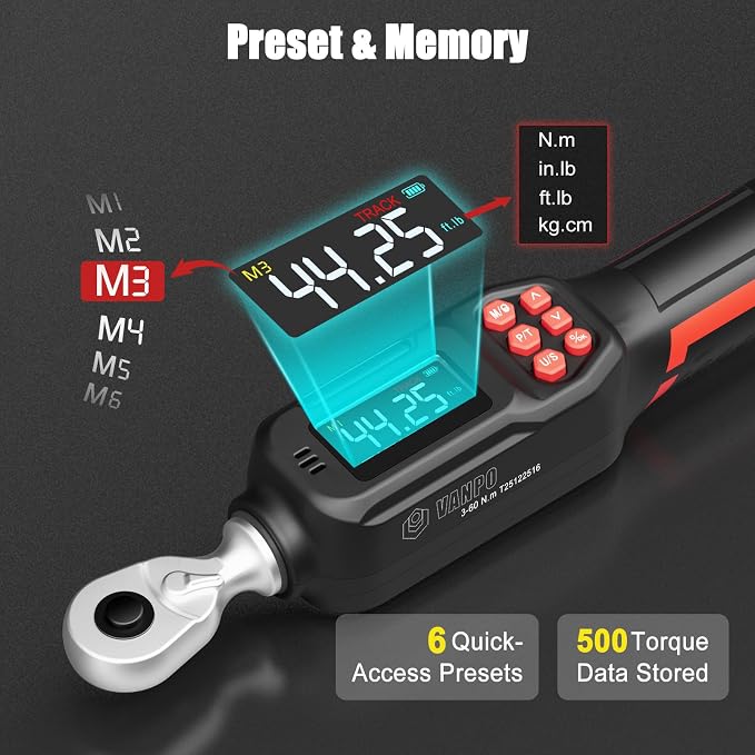 VANPO Spark Plug Socket Set with Digital Torque Wrench 3/8, 2.2-44.2 ft.lb | 3-60 N.m, ±2% Accuracy, Spark Plug Wrench with LED Buzzer Alert, Ideal for Motorcycle & Engine Repair